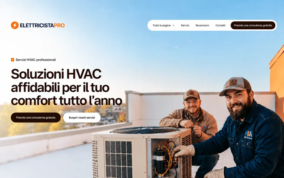 Esempio di sito per tecnici di impianti, su fondo chiaro